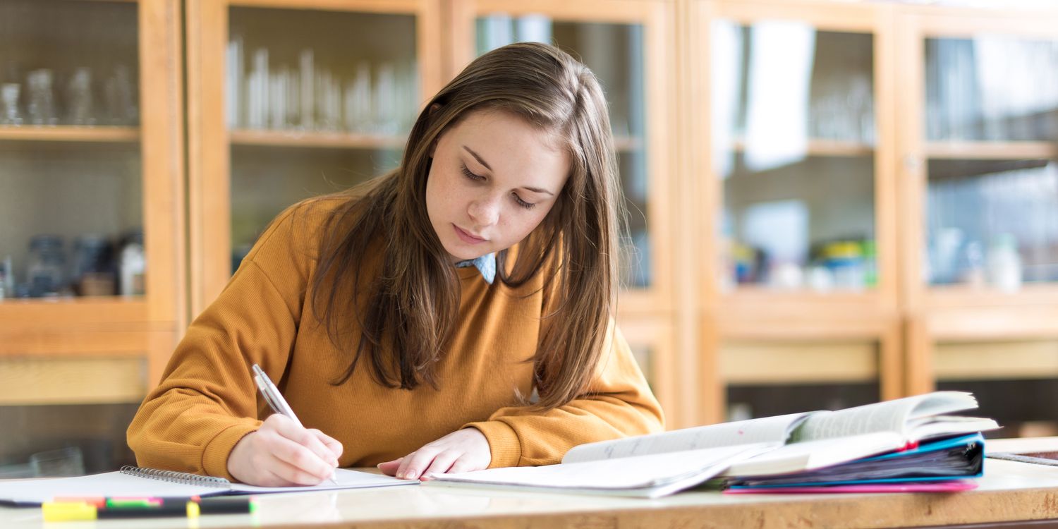 Pädagogisches Konzept Junges Mädchen macht Schularbeit